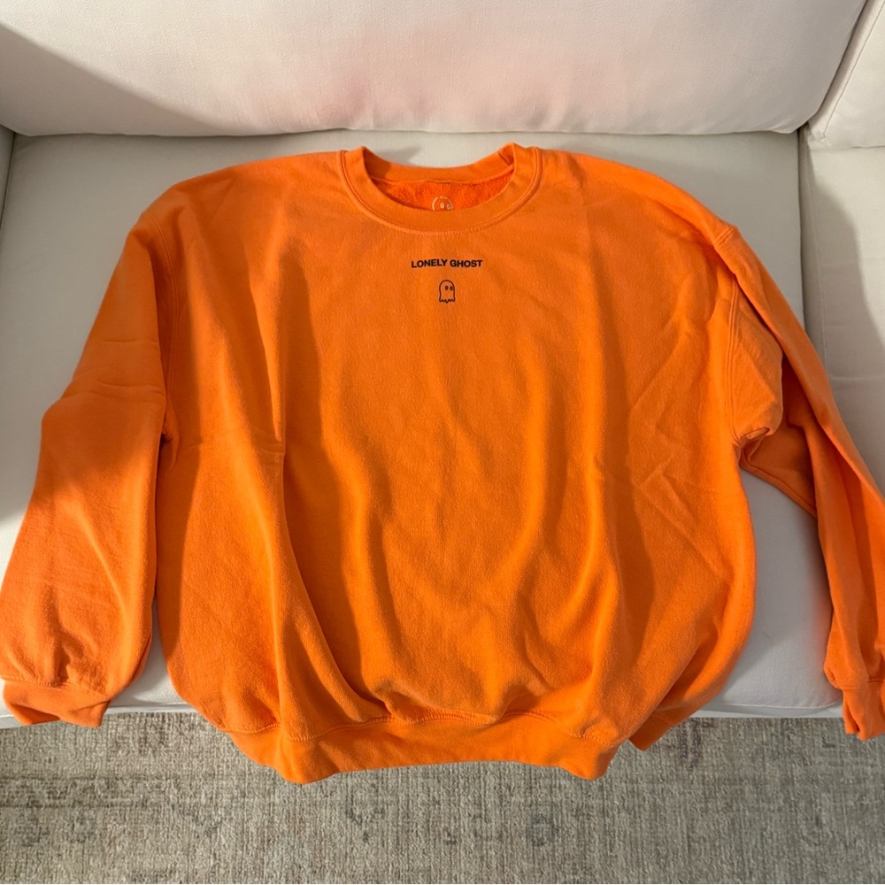 LONELY GHOST TEXT ME WHEN YOU GET HOME Orange Crewneck Sweater